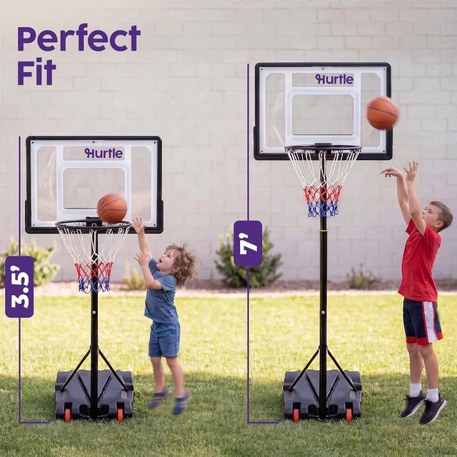 Alt view image 4 of 7 - Adjustable Portable Kids Basketball Hoop with Backboard & Wheels for Indoor/Outdoor Play, Driveway & Backyard