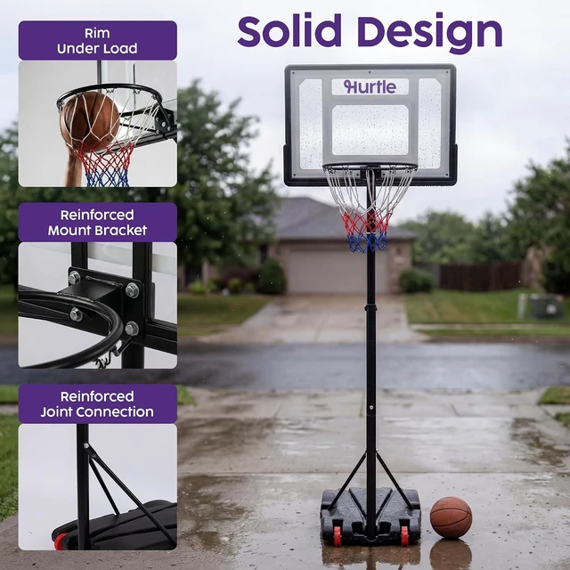 Alt view image 6 of 7 - Adjustable Portable Kids Basketball Hoop with Backboard & Wheels for Indoor/Outdoor Play, Driveway & Backyard