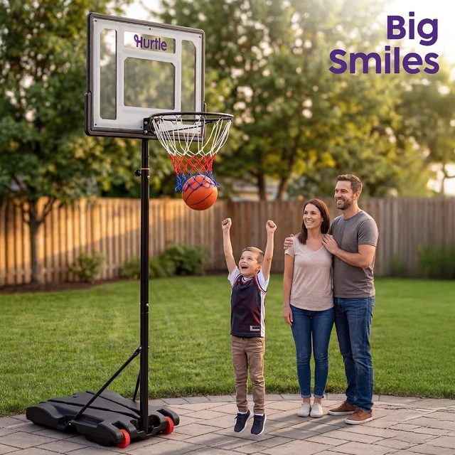 Alt view image 7 of 7 - Adjustable Portable Kids Basketball Hoop with Backboard & Wheels for Indoor/Outdoor Play, Driveway & Backyard