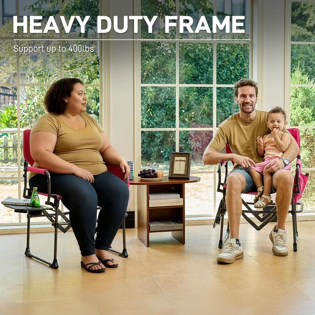 Alt view image 5 of 7 - Heavy Duty Portable Folding Camping Directors' Chair with Side Table & Pocket, Compact for Camping, Lawn, Sports & Fishing, 400lbs, Pink
