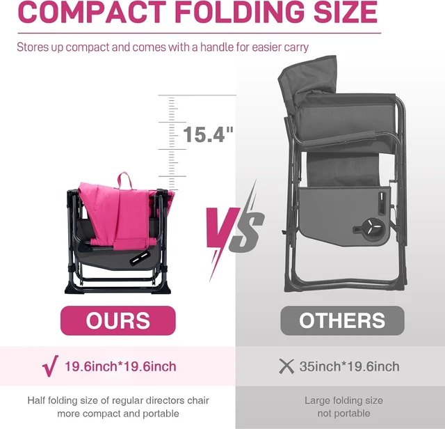 Alt view image 4 of 7 - Heavy Duty Portable Folding Camping Directors' Chair with Side Table & Pocket, Compact for Camping, Lawn, Sports & Fishing, 400lbs, Pink