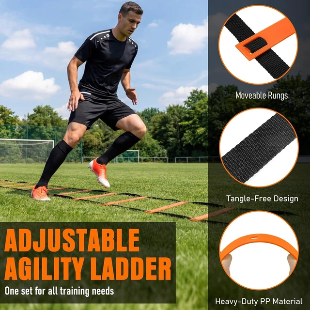 Alt view image 6 of 7 - Soccer Football Agility Training Set 20ft Speed Ladder, 4 Hurdles, Parachute, 12 Cones & Jump Rope