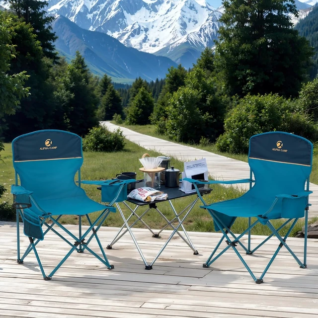 Alt view image 2 of 7 - 2 Pack Folding Camping Chair with 4-Can Cooler Bag