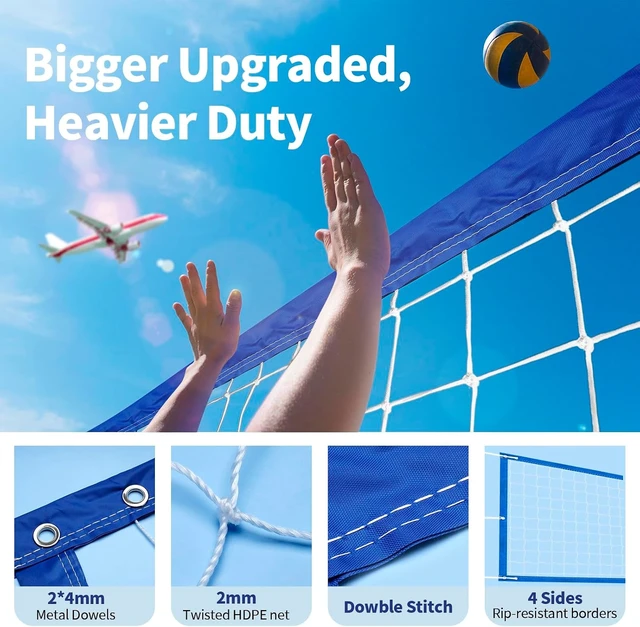 Alt view image 4 of 7 - Regulation 32x3FT Heavy Duty Outdoor Volleyball Net with All-Weather Enhancement, Extended Stainless Steel Cable & Extra Thick Borders for Backyard, Beach, Pool, Indoor/Outdoor (Net Only)
