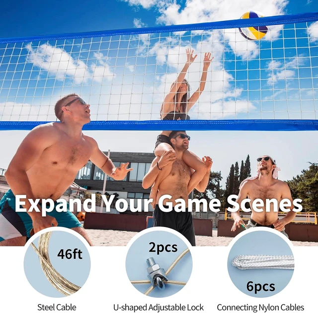 Alt view image 5 of 7 - Regulation 32x3FT Heavy Duty Outdoor Volleyball Net with All-Weather Enhancement, Extended Stainless Steel Cable & Extra Thick Borders for Backyard, Beach, Pool, Indoor/Outdoor (Net Only)
