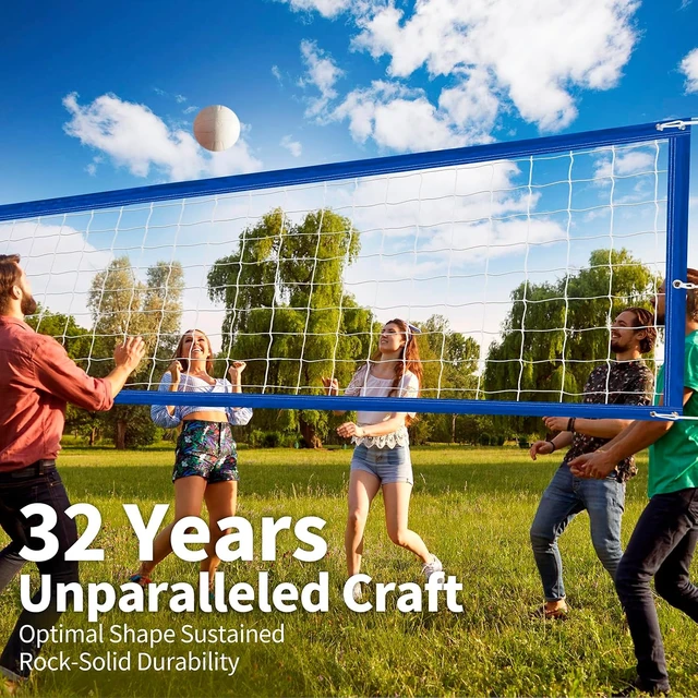Alt view image 6 of 7 - Regulation 32x3FT Heavy Duty Outdoor Volleyball Net with All-Weather Enhancement, Extended Stainless Steel Cable & Extra Thick Borders for Backyard, Beach, Pool, Indoor/Outdoor (Net Only)