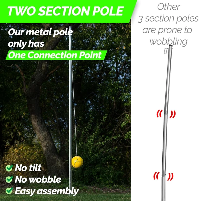 Alt view image 3 of 7 - Premium Heavy Duty Tetherball Set with Rope & Pole, 10-1/2' Tall for Outdoor Backyard