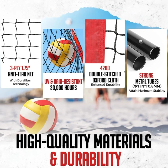 Alt view image 6 of 7 - 12/20ft Portable Height-Adjustable Volleyball Net Set for Backyard