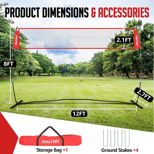 Alt view image 7 of 7 - 12/20ft Portable Height-Adjustable Volleyball Net Set for Backyard