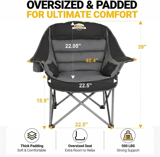 Alt view image 3 of 7 - 2 Pack Oversized Padded Camping Lawn Chair for Adults