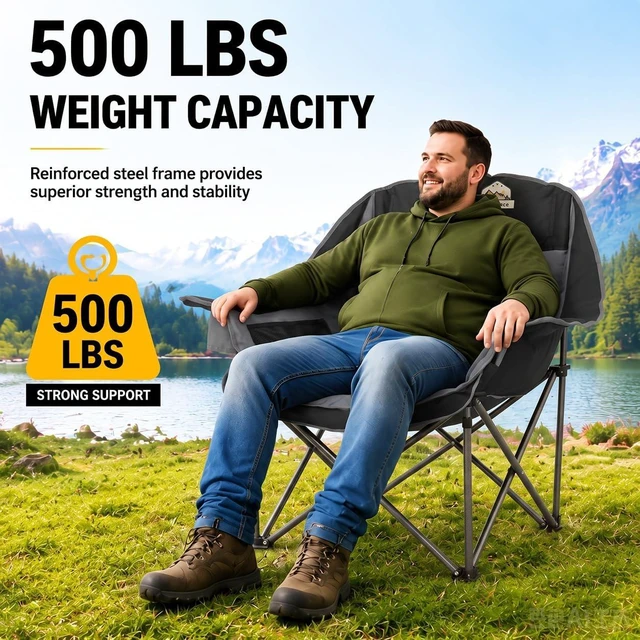 Alt view image 4 of 7 - 2 Pack Oversized Padded Camping Lawn Chair for Adults