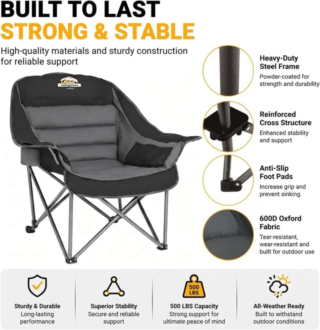 Alt view image 6 of 7 - 2 Pack Oversized Padded Camping Lawn Chair for Adults
