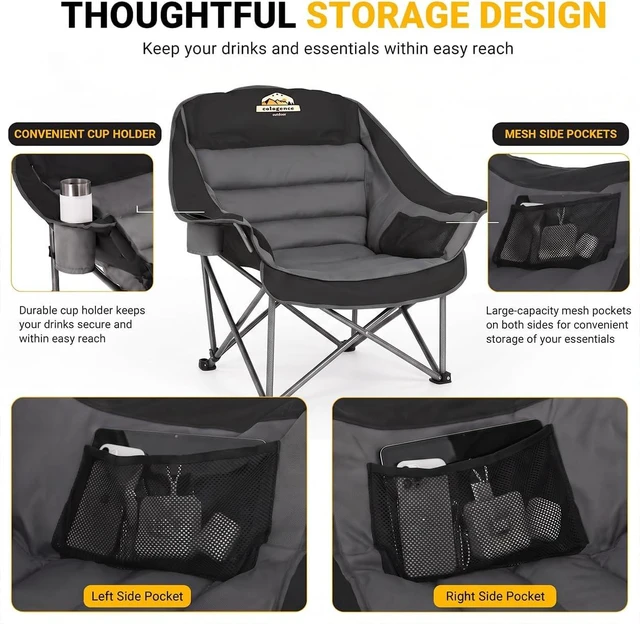 Alt view image 7 of 7 - 2 Pack Oversized Padded Camping Lawn Chair for Adults