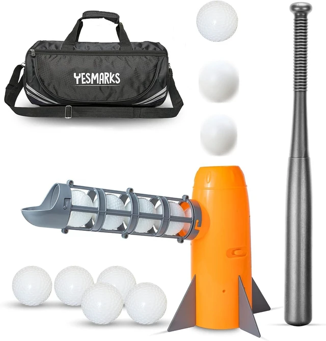 Main image of Kids Auto Baseball Pitching Machine Outdoor Toy Set with 10 Baseballs, Baseball Bat & Sports Bag Training Equipment & Batting Practice for Youth