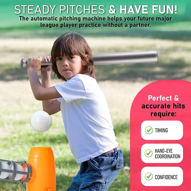 Alt view image 2 of 6 - Kids Auto Baseball Pitching Machine Outdoor Toy Set with 10 Baseballs, Baseball Bat & Sports Bag Training Equipment & Batting Practice for Youth