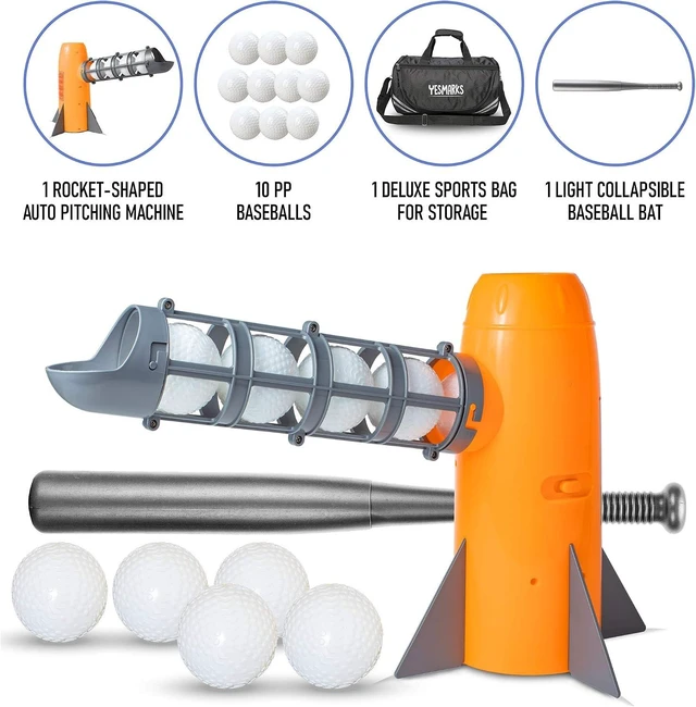 Alt view image 3 of 6 - Kids Auto Baseball Pitching Machine Outdoor Toy Set with 10 Baseballs, Baseball Bat & Sports Bag Training Equipment & Batting Practice for Youth