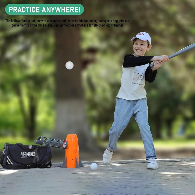 Alt view image 4 of 6 - Kids Auto Baseball Pitching Machine Outdoor Toy Set with 10 Baseballs, Baseball Bat & Sports Bag Training Equipment & Batting Practice for Youth