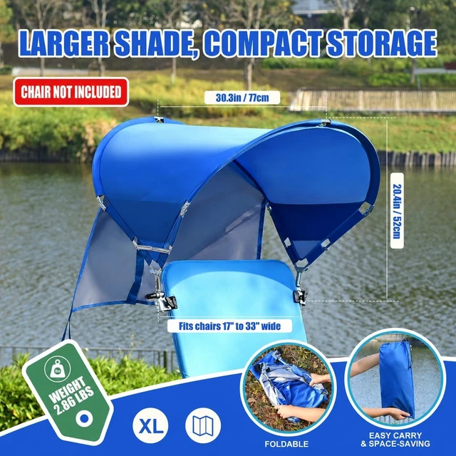Alt view image 2 of 7 - XL Universal Wind-Resistant Chair Umbrella Canopy, Extra Large Foldable UPF 50+ Sun Shade with Adjustable Clamp, Fits Most Beach, Camping, Lawn, Sports & Zero Gravity Chairs, Patented