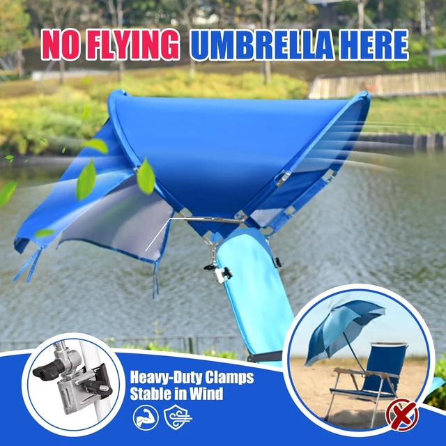 Alt view image 3 of 7 - XL Universal Wind-Resistant Chair Umbrella Canopy, Extra Large Foldable UPF 50+ Sun Shade with Adjustable Clamp, Fits Most Beach, Camping, Lawn, Sports & Zero Gravity Chairs, Patented