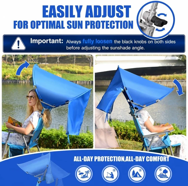 Alt view image 5 of 7 - XL Universal Wind-Resistant Chair Umbrella Canopy, Extra Large Foldable UPF 50+ Sun Shade with Adjustable Clamp, Fits Most Beach, Camping, Lawn, Sports & Zero Gravity Chairs, Patented