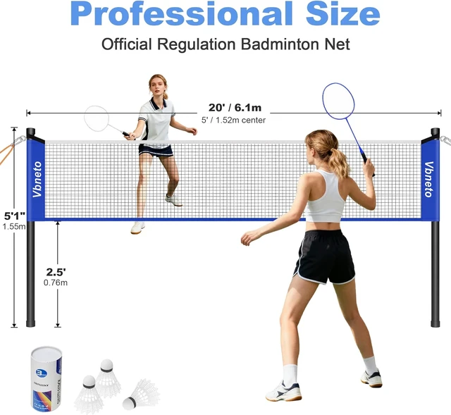 Alt view image 2 of 6 - Portable Outdoor Badminton Set with Official 20ft x 5ft Anti-Sag Net, 4 Rackets, 3 Shuttlecocks & Carry Bag for Backyard, Lawn or Beach Fun