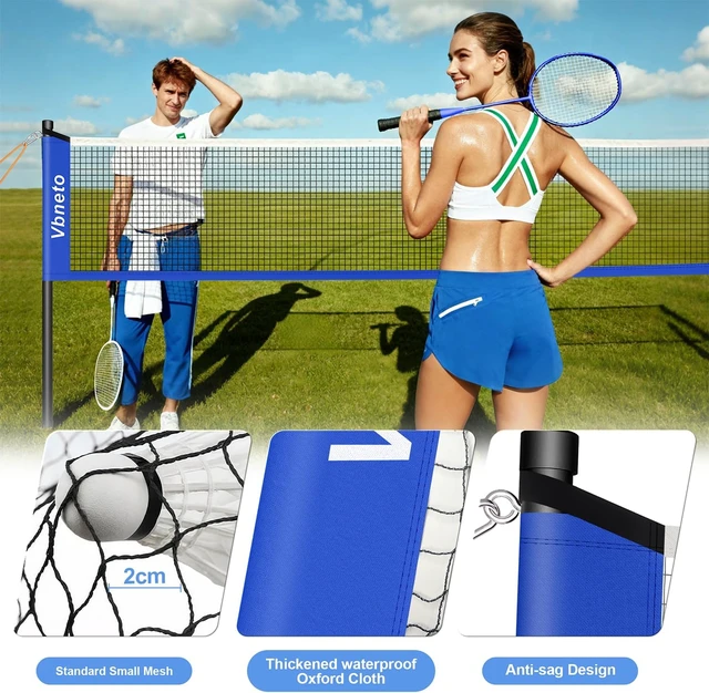Alt view image 3 of 6 - Portable Outdoor Badminton Set with Official 20ft x 5ft Anti-Sag Net, 4 Rackets, 3 Shuttlecocks & Carry Bag for Backyard, Lawn or Beach Fun