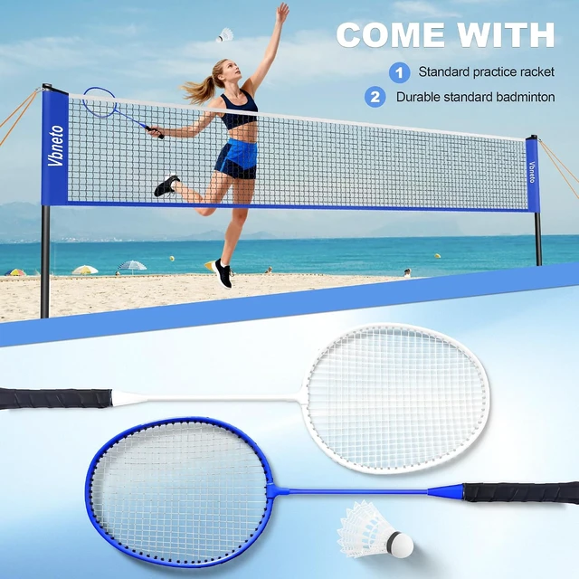 Alt view image 5 of 6 - Portable Outdoor Badminton Set with Official 20ft x 5ft Anti-Sag Net, 4 Rackets, 3 Shuttlecocks & Carry Bag for Backyard, Lawn or Beach Fun
