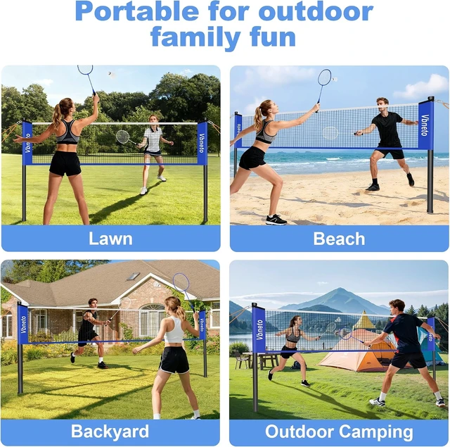 Alt view image 6 of 6 - Portable Outdoor Badminton Set with Official 20ft x 5ft Anti-Sag Net, 4 Rackets, 3 Shuttlecocks & Carry Bag for Backyard, Lawn or Beach Fun