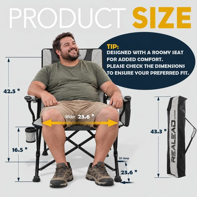 Alt view image 2 of 5 - Adult Camping Chairs with Adjustable Backrest & Lumbar Support