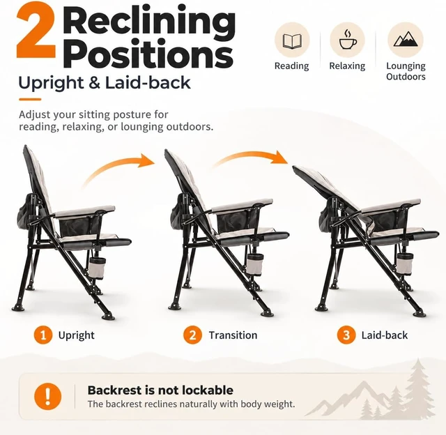 Alt view image 3 of 5 - Adult Camping Chairs with Adjustable Backrest & Lumbar Support