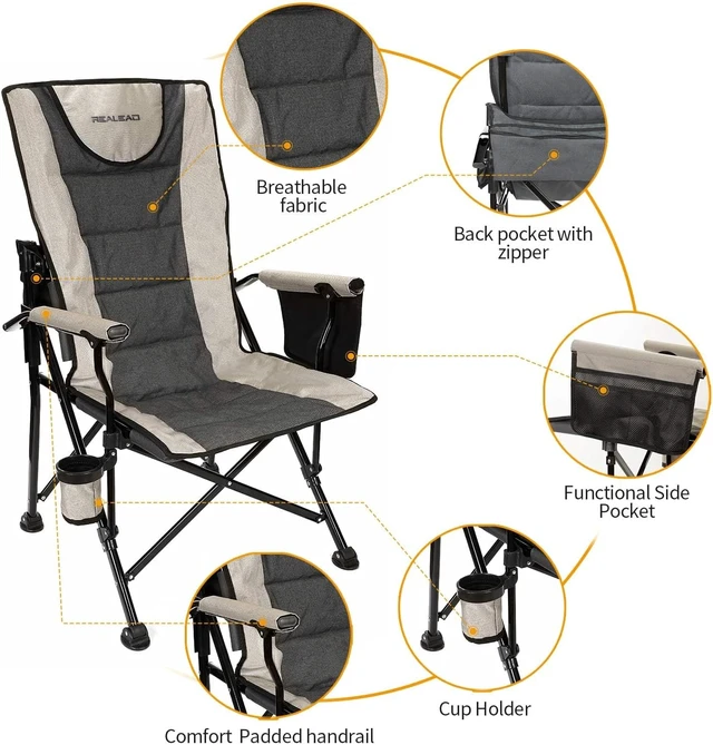 Alt view image 4 of 5 - Adult Camping Chairs with Adjustable Backrest & Lumbar Support