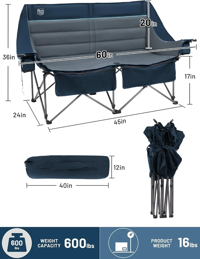 Alt view image 2 of 7 - Extra Wide Oversized Folding Double Camping Chair Couch