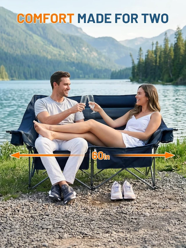 Alt view image 3 of 7 - Extra Wide Oversized Folding Double Camping Chair Couch