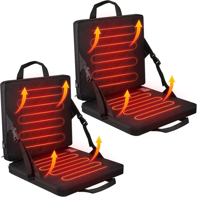 Main image of 2 Pcs Portable USB-Powered Heated Stadium Seat Cushion, 3-Level Adjustable Foldable Bleacher Chair Pad for Sport Events, Camping & Indoor, Power Bank Not Included