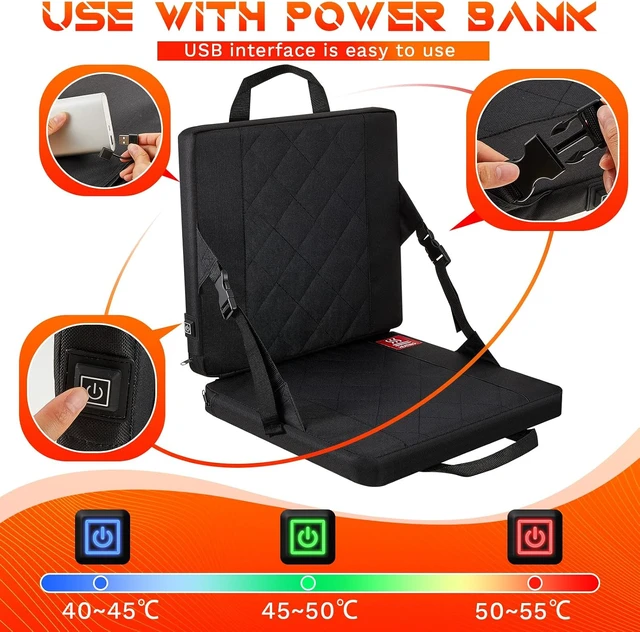 Alt view image 3 of 7 - 2 Pcs Portable USB-Powered Heated Stadium Seat Cushion, 3-Level Adjustable Foldable Bleacher Chair Pad for Sport Events, Camping & Indoor, Power Bank Not Included