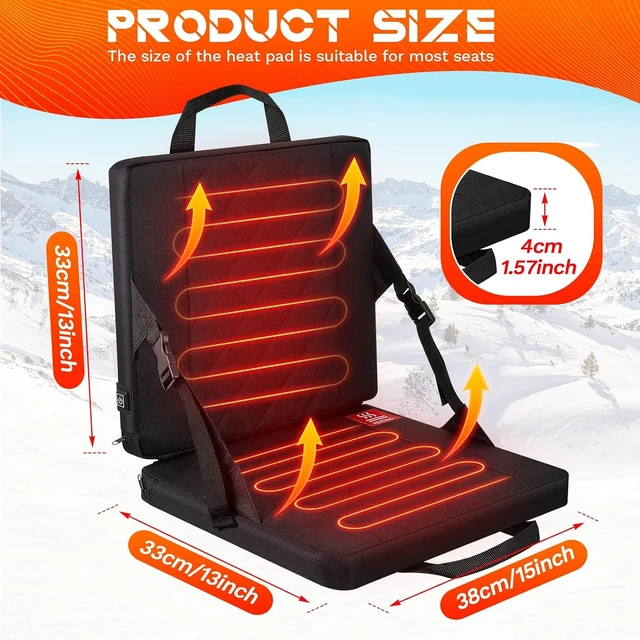 Alt view image 2 of 7 - 2 Pcs Portable USB-Powered Heated Stadium Seat Cushion, 3-Level Adjustable Foldable Bleacher Chair Pad for Sport Events, Camping & Indoor, Power Bank Not Included