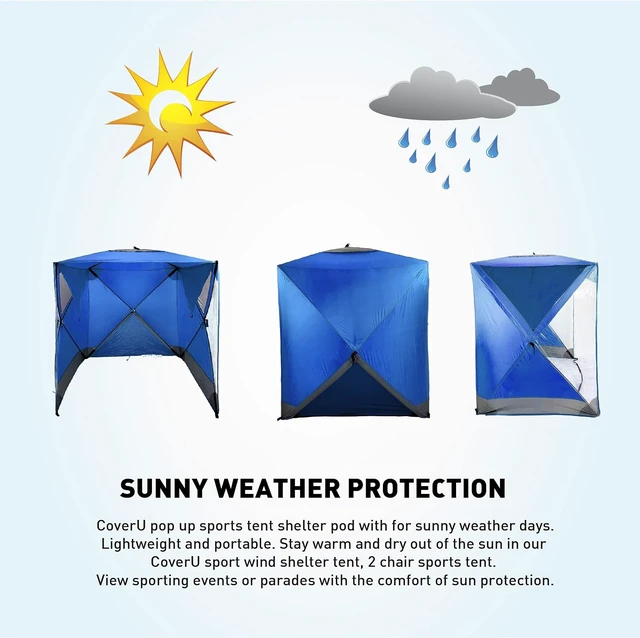 Alt view image 6 of 7 - CoverU Large Pop-Up Sports Tent Pod for 3-4 People Rain or Sun Protection Climate Canopy Shelter for Soccer, Football, Softball & Other Events and Parades, Patented