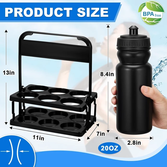 Alt view image 2 of 6 - 14 Pcs Squeeze Water Bottles with Carrier, Black