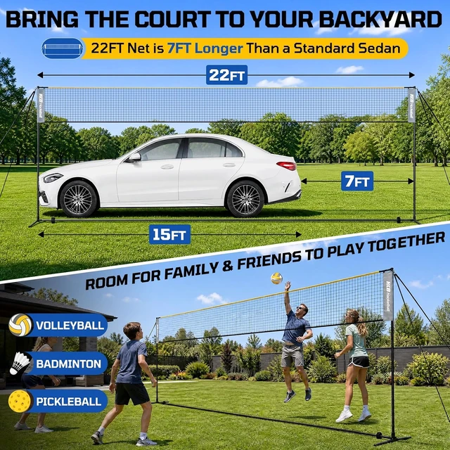 Alt view image 5 of 7 - 22FT Adjustable-Height Badminton, Volleyball & Pickleball Net