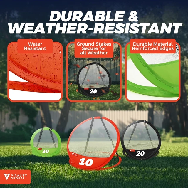Alt view image 7 of 7 - 3PCS Pop-Up Golf Chipping Net for Backyard, Indoor/Outdoor Practice Game with 3 Targets, 1 Hitting Mat, 20 Balls & Tee Box