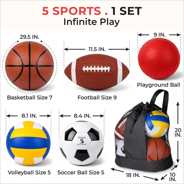 Alt view image 3 of 7 - Assorted Outdoor Sports Ball Set with Ball Bag