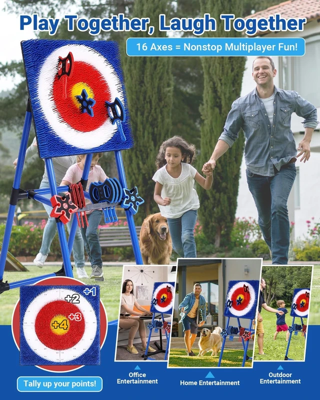 Alt view image 3 of 7 - Backyard Axe Throwing Game with Bristle Target, 8 Axes & 8 Stars