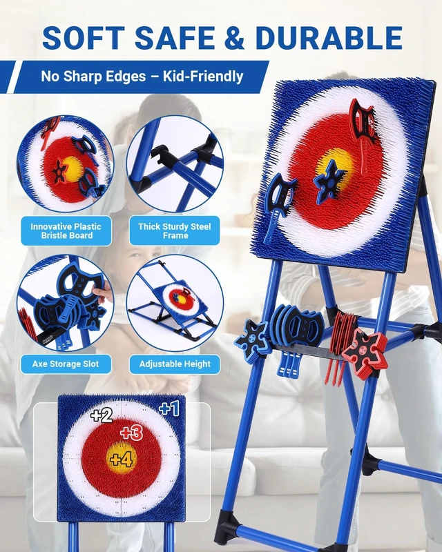 Alt view image 4 of 7 - Backyard Axe Throwing Game with Bristle Target, 8 Axes & 8 Stars