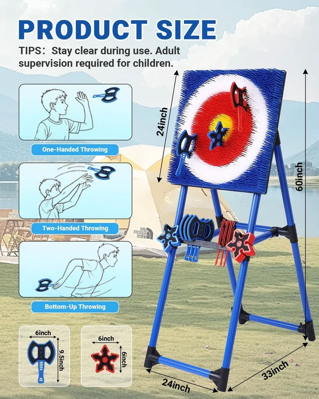 Alt view image 5 of 7 - Backyard Axe Throwing Game with Bristle Target, 8 Axes & 8 Stars