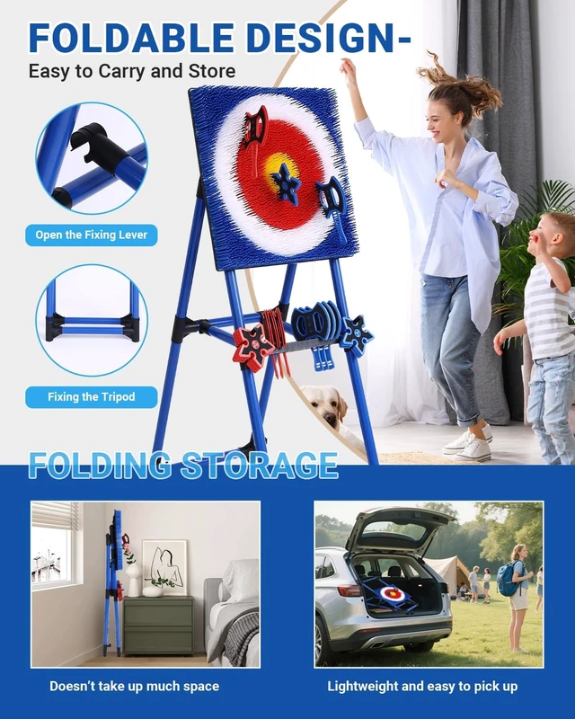 Alt view image 7 of 7 - Backyard Axe Throwing Game with Bristle Target, 8 Axes & 8 Stars