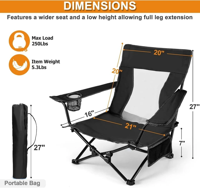 Alt view image 2 of 7 - 2 Pack Folding Beach Camping Chair for Adults (Black)