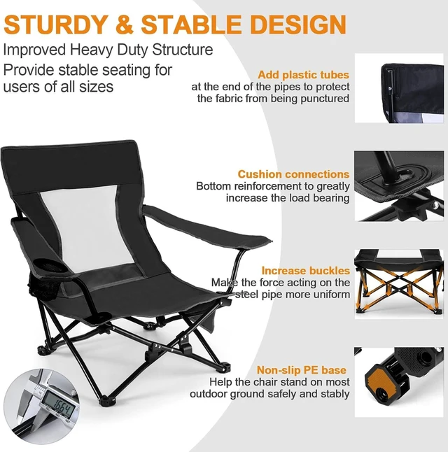 Alt view image 3 of 7 - 2 Pack Folding Beach Camping Chair for Adults (Black)