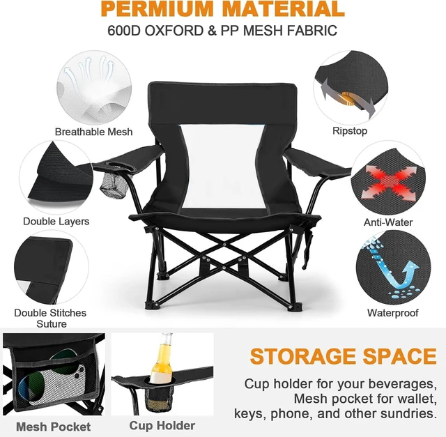 Alt view image 4 of 7 - 2 Pack Folding Beach Camping Chair for Adults (Black)