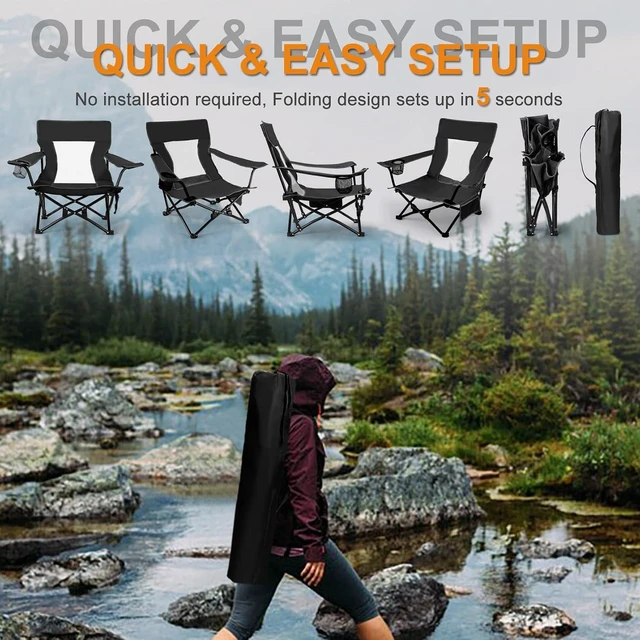 Alt view image 7 of 7 - 2 Pack Folding Beach Camping Chair for Adults (Black)