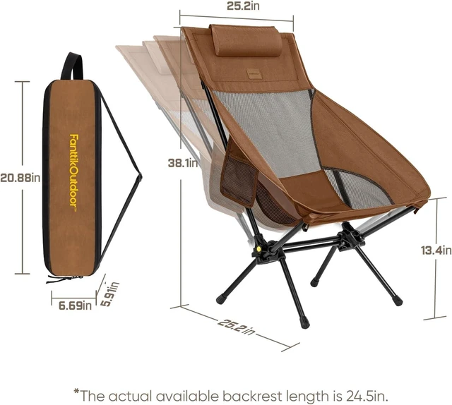Alt view image 3 of 7 - Zeta L8 Max Portable Lightweight Camping Chair, Comfort-Driven Foldable Rocking Chair with Carry Bag for Camping, Hiking, Patio & Fishing, Supports up to 250 lbs, Brown